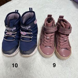 Bundle 2 toddler winter shoes Skechers light up boots 10 geox leather boots 9